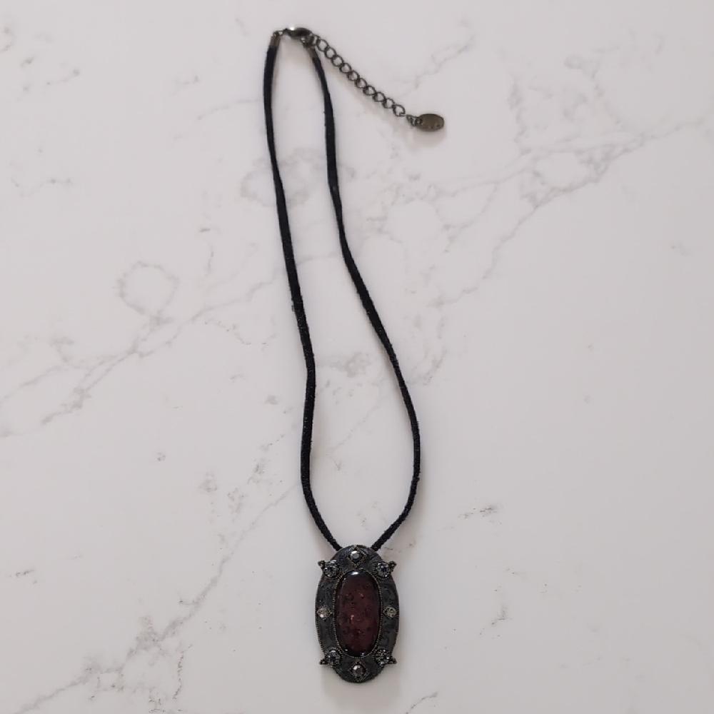 Leather Strap 18 In Necklace With Red Pendant